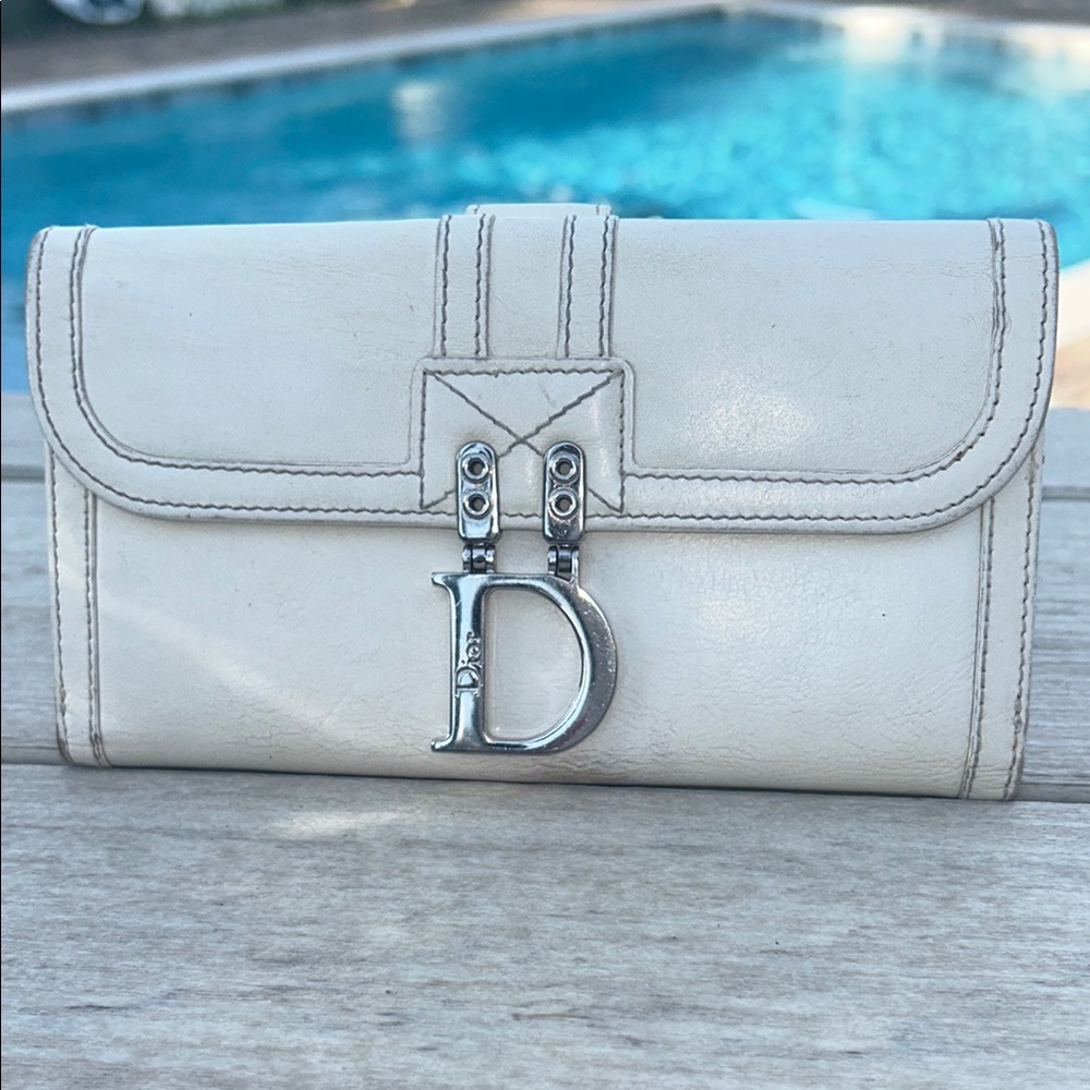 Dior Leather Cannage D Charm Wallet in White